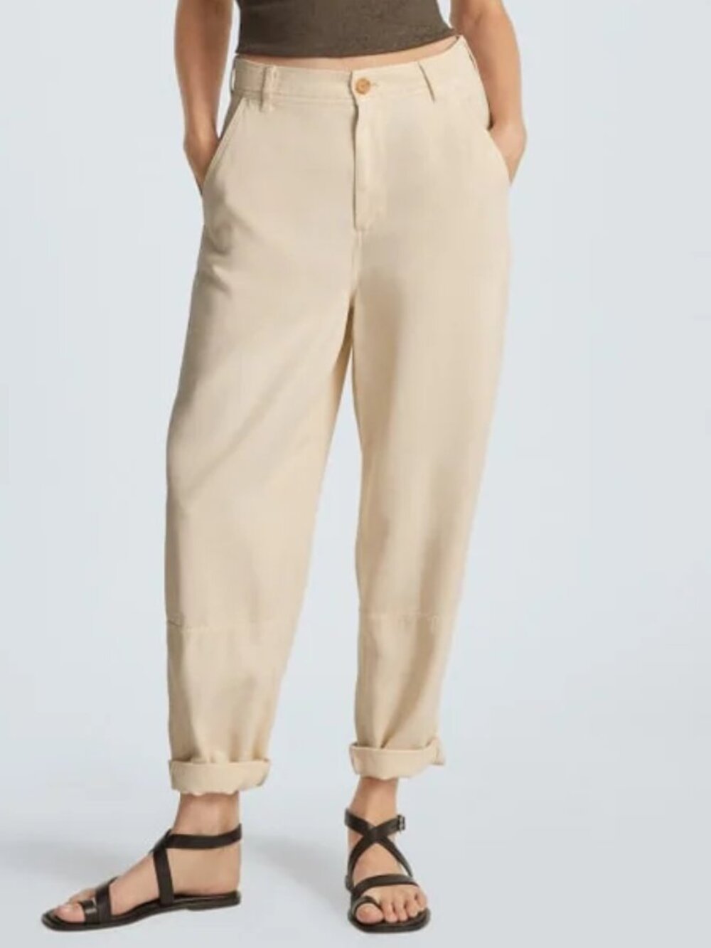 EVERLANE THE CHINO PANT BUTTERSOFT TENCEL BARREL LEG HIGH RISE RELAXED FIT sz 8